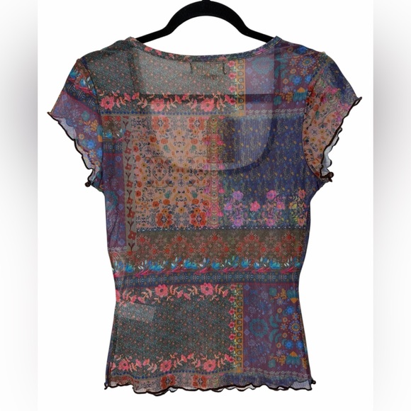 NWT Natural Life Devon Mesh Top Short Sleeve Patchwork Floral Sz Small - Picture 7 of 9